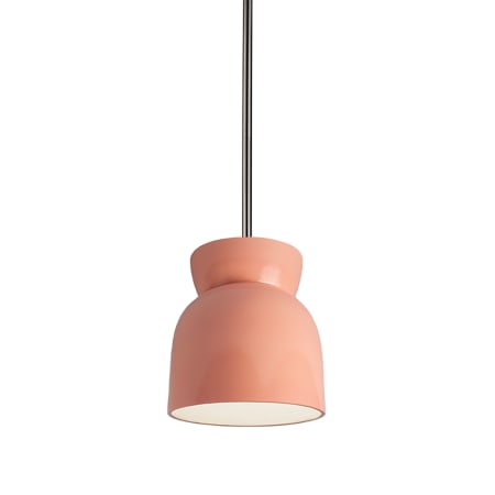 Justice Design Group Radiance 8" Wide Mini Pendant with a Ceramic Gloss Blush Shade Brushed Nickel