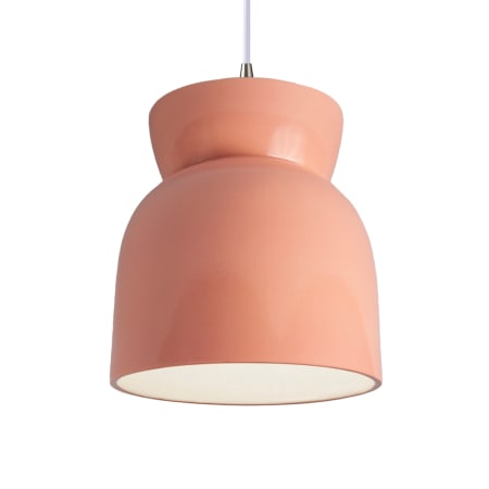 Justice Design Group Radiance 8" Wide Mini Pendant with Ceramic Shade and White Cord Gloss Blush / Brushed Nickel