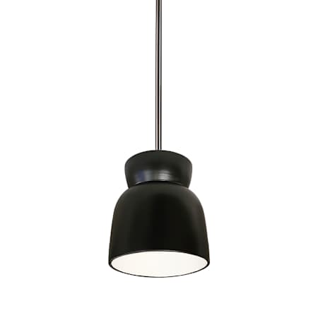 Justice Design Group Radiance 8" Wide Mini Pendant with a Ceramic Carbon Matte Black Shade Brushed Nickel