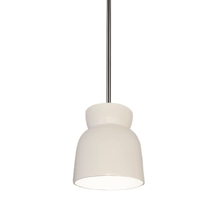 Justice Design Group Radiance 8" Wide Mini Pendant with a Ceramic Matte White Shade Brushed Nickel