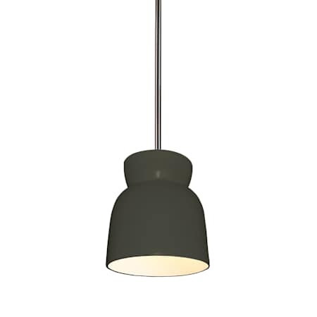 Justice Design Group Radiance 8" Wide Mini Pendant with a Ceramic Pewter Green Shade Brushed Nickel