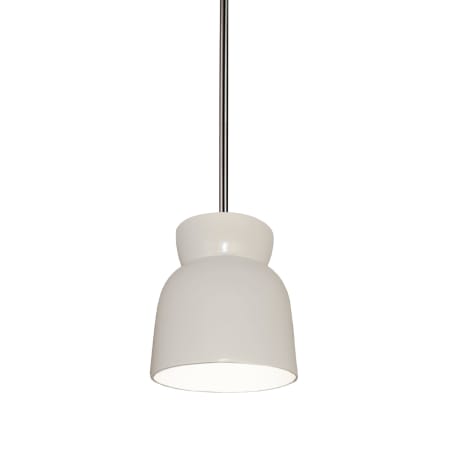 Justice Design Group Radiance 8" Wide Mini Pendant with a Ceramic Gloss White Shade Brushed Nickel