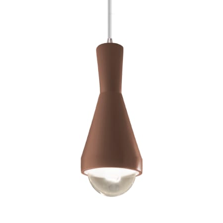 Justice Design Group Radiance 5" Wide Mini Pendant with a Ceramic Canyon Clay Shade Brushed Nickel