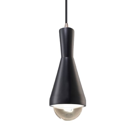 Justice Design Group Radiance 5" Wide LED Mini Pendant with a Ceramic Carbon Matte Black Shade Brushed Nickel