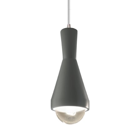 Justice Design Group Radiance 5" Wide LED Mini Pendant with a Ceramic Pewter Green Shade Brushed Nickel