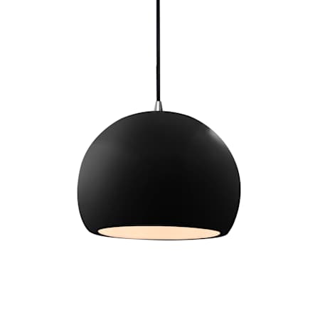 Justice Design Group Radiance 7" Wide LED Mini Pendant with a Ceramic Gloss Black and White Shade Brushed Nickel
