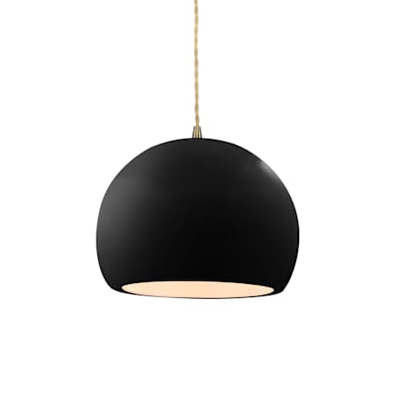 Justice Design Group Radiance 7" Wide Mini Pendant with Twisted Beige Cord and Black Gloss Shade Antique Brass / Gloss Black
