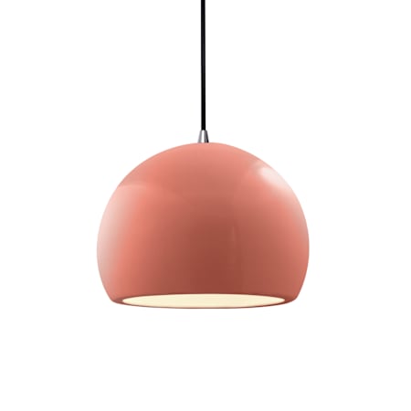 Justice Design Group Radiance 7" Wide LED Mini Pendant with a Ceramic Gloss Blush Shade Brushed Nickel