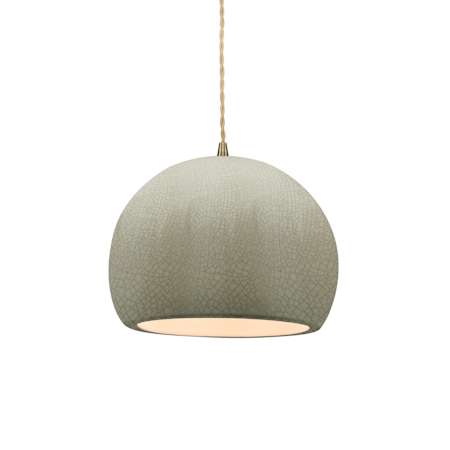 Justice Design Group Radiance 7" Wide Mini Pendant with Twisted Beige Cord with Green Crackle Shade Antique Brass / Celadon Green Crackle