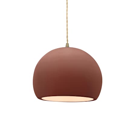 Justice Design Group Radiance 7" Wide LED Mini Pendant with Twisted Beige Cord and Canyon Clay Shade Antique Brass / Canyon Clay