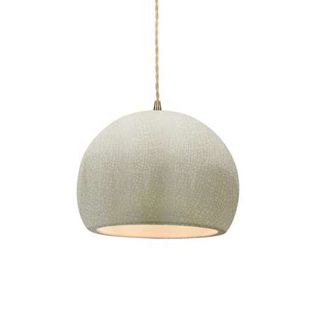 Justice Design Group Radiance 7" Wide Mini Pendant with Twisted Beige Cord and White Crackle Shade Antique Brass / White Crackle