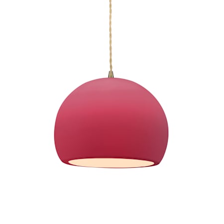Justice Design Group Radiance 7" Wide Mini Pendant with Twisted Beige Cord and Cerise Shade Antique Brass / Cerise