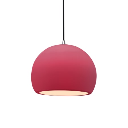 Justice Design Group Radiance 7" Wide Mini Pendant with a Ceramic Cerise Shade Brushed Nickel