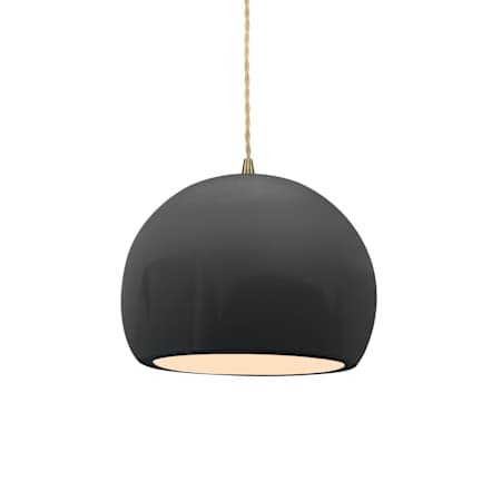 Justice Design Group Radiance 7" Wide Mini Pendant with Twisted Beige Cord and Gloss Gray Shade Antique Brass / Gloss Gray