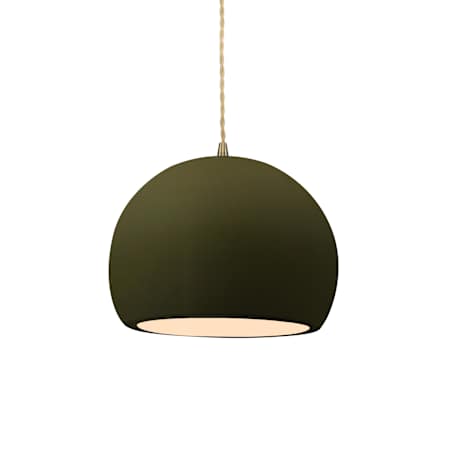 Justice Design Group Radiance 7" Wide Mini Pendant with Twisted Beige Cord and Matte Green Shade Antique Brass / Matte Green