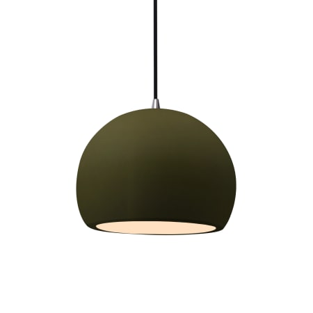 Justice Design Group Radiance 7" Wide LED Mini Pendant with a Ceramic Matte Green Shade Brushed Nickel