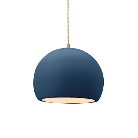 Justice Design Group Radiance 7" Wide LED Mini Pendant with Twisted Beige Cord and Midnight Sky Shade Antique Brass / Midnight Sky