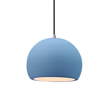 Justice Design Group Radiance 7" Wide LED Mini Pendant with a Ceramic Sky Blue Shade Brushed Nickel