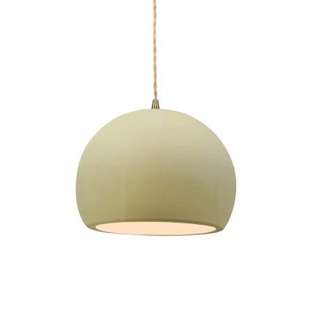 Justice Design Group Radiance 7" Wide LED Mini Pendant with Twisted Beige Cord and Vanilla Gloss Shade Antique Brass / Vanilla Gloss