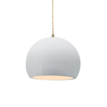 Justice Design Group Radiance 7" Wide LED Mini Pendant with Twisted Beige Cord and Gloss White Shade Antique Brass / Gloss White