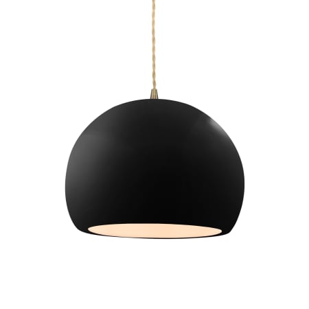 Justice Design Group Radiance 10" Wide LED Pendant with a Ceramic Gloss Black and White Shade Antique Brass