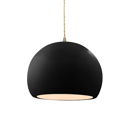Justice Design Group Radiance 10" Wide Pendant with a Ceramic Gloss Black Shade Antique Brass