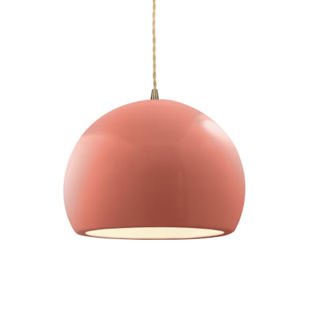 Justice Design Group Radiance 10" Wide LED Pendant with a Ceramic Gloss Blush Shade Antique Brass