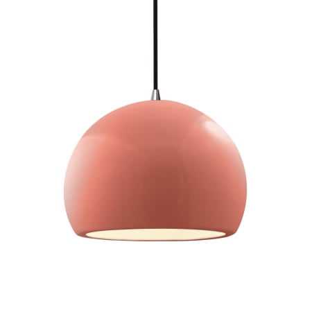 Justice Design Group Radiance 10" Wide Pendant with a Ceramic Gloss Blush Shade Brushed Nickel