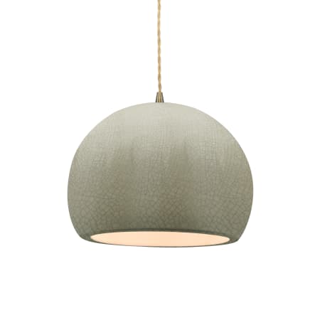 Justice Design Group Radiance 10" Wide LED Pendant with a Ceramic Celadon Green Crackle Shade Antique Brass