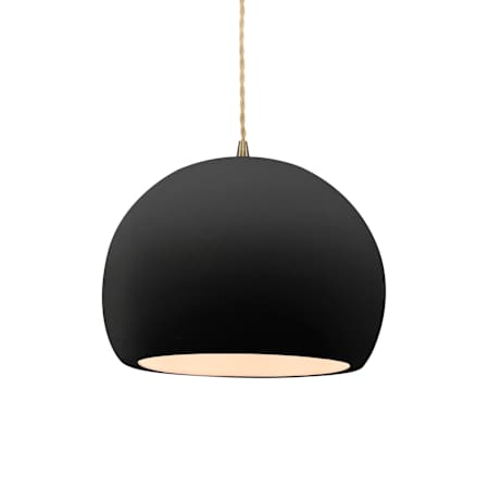 Justice Design Group Radiance 10" Wide Pendant with a Ceramic Carbon Matte Black Shade Antique Brass