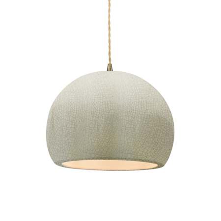 Justice Design Group Radiance 10" Wide LED Pendant with a Ceramic White Crackle Shade Antique Brass