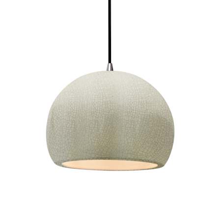 Justice Design Group Radiance 10" Wide Pendant with a Ceramic White Crackle Shade Brushed Nickel