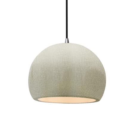 Justice Design Group Radiance 10" Wide LED Pendant with a Ceramic White Crackle Shade Brushed Nickel