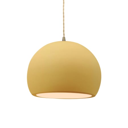 Justice Design Group Radiance 10" Wide LED Pendant with a Ceramic Muted Yellow Shade Antique Brass