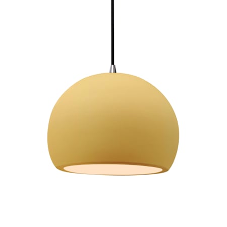 Justice Design Group Radiance 10" Wide LED Pendant with a Ceramic Muted Yellow Shade Brushed Nickel
