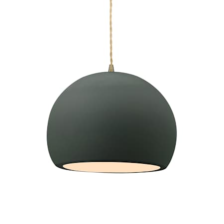 Justice Design Group Radiance 10" Wide Pendant with a Ceramic Pewter Green Shade Antique Brass