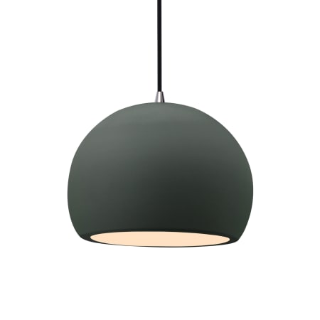 Justice Design Group Radiance 10" Wide Pendant with a Ceramic Pewter Green Shade Brushed Nickel