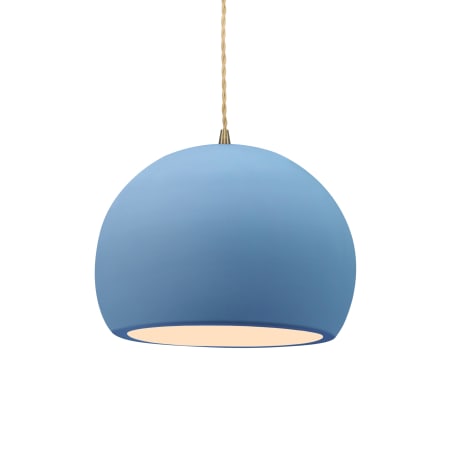 Justice Design Group Radiance 10" Wide LED Pendant with a Ceramic Sky Blue Shade Antique Brass