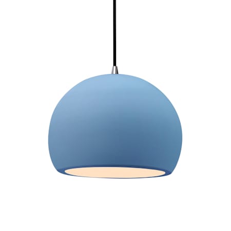 Justice Design Group Radiance 10" Wide Pendant with a Ceramic Sky Blue Shade Brushed Nickel