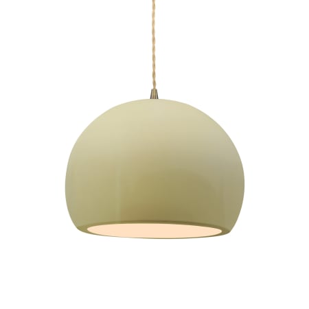 Justice Design Group Radiance 10" Wide LED Pendant with a Ceramic Vanilla Gloss Shade Antique Brass