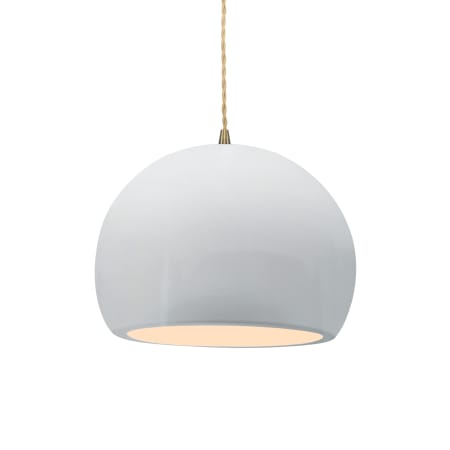 Justice Design Group Radiance 10" Wide LED Pendant with a Ceramic Gloss White Shade Antique Brass