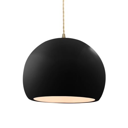 Justice Design Group Radiance 12" Wide LED Pendant with a Ceramic Gloss Black and White Shade Antique Brass
