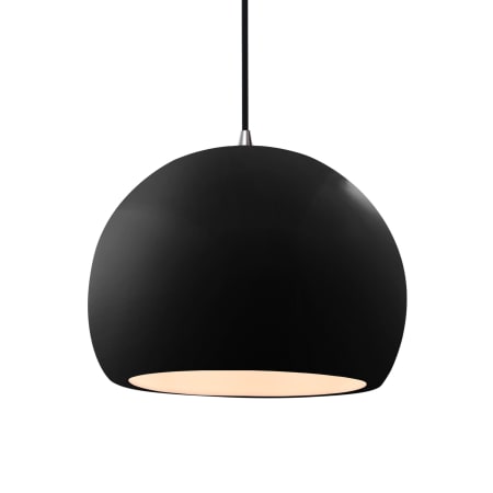 Justice Design Group Radiance 12" Wide LED Pendant with a Ceramic Gloss Black and White Shade Brushed Nickel