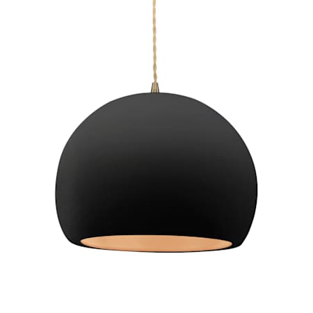 Justice Design Group Radiance 12" Wide LED Pendant with a Ceramic Carbon Matte Black and Champagne Gold Shade Antique Brass
