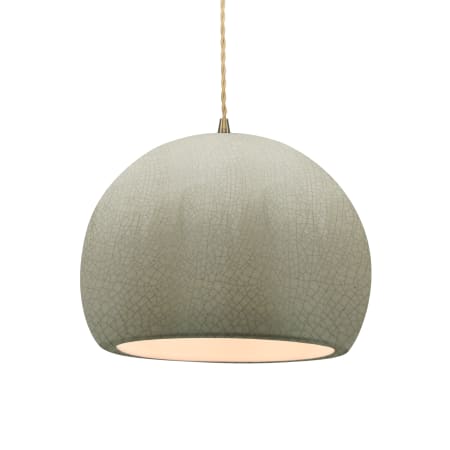 Justice Design Group Radiance 12" Wide LED Pendant with a Ceramic Celadon Green Crackle Shade Antique Brass