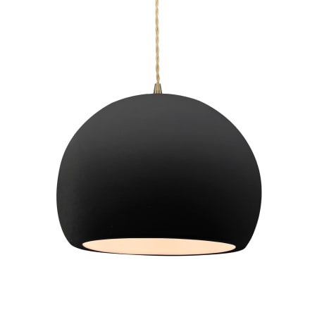 Justice Design Group Radiance 12" Wide LED Pendant with a Ceramic Carbon Matte Black Shade Antique Brass
