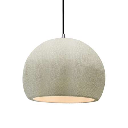 Justice Design Group Radiance 12" Wide Pendant with a Ceramic White Crackle Shade Brushed Nickel