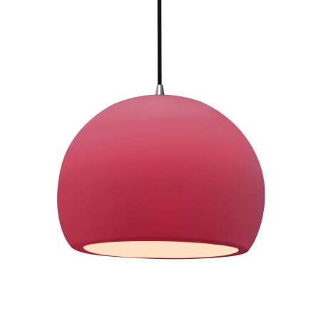 Justice Design Group Radiance 12" Wide LED Pendant with a Ceramic Cerise Shade Brushed Nickel