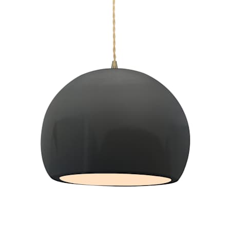 Justice Design Group Radiance 12" Wide LED Pendant with a Ceramic Gloss Grey Shade Antique Brass
