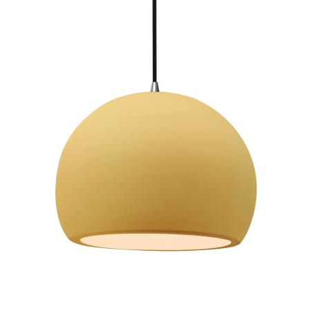 Justice Design Group Radiance 12" Wide LED Pendant with a Ceramic Muted Yellow Shade Brushed Nickel